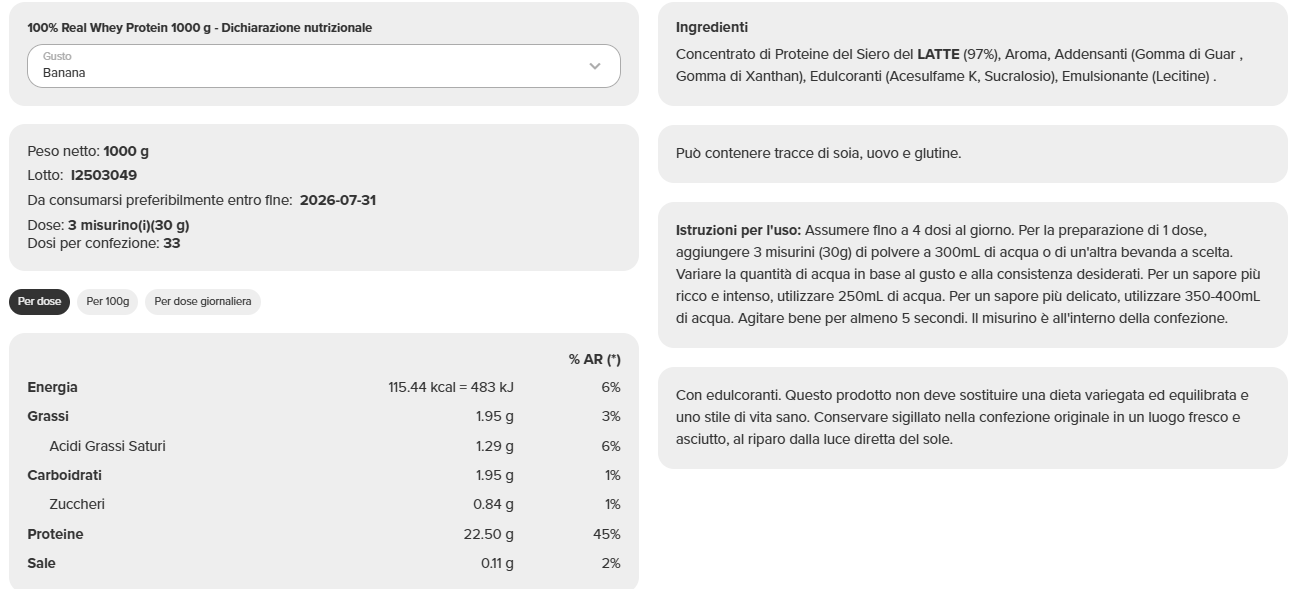 100% Real Whey Protein (1 kg) - immagine 20