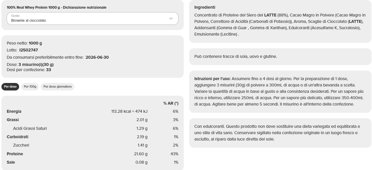100% Real Whey Protein (1 kg) - immagine 22
