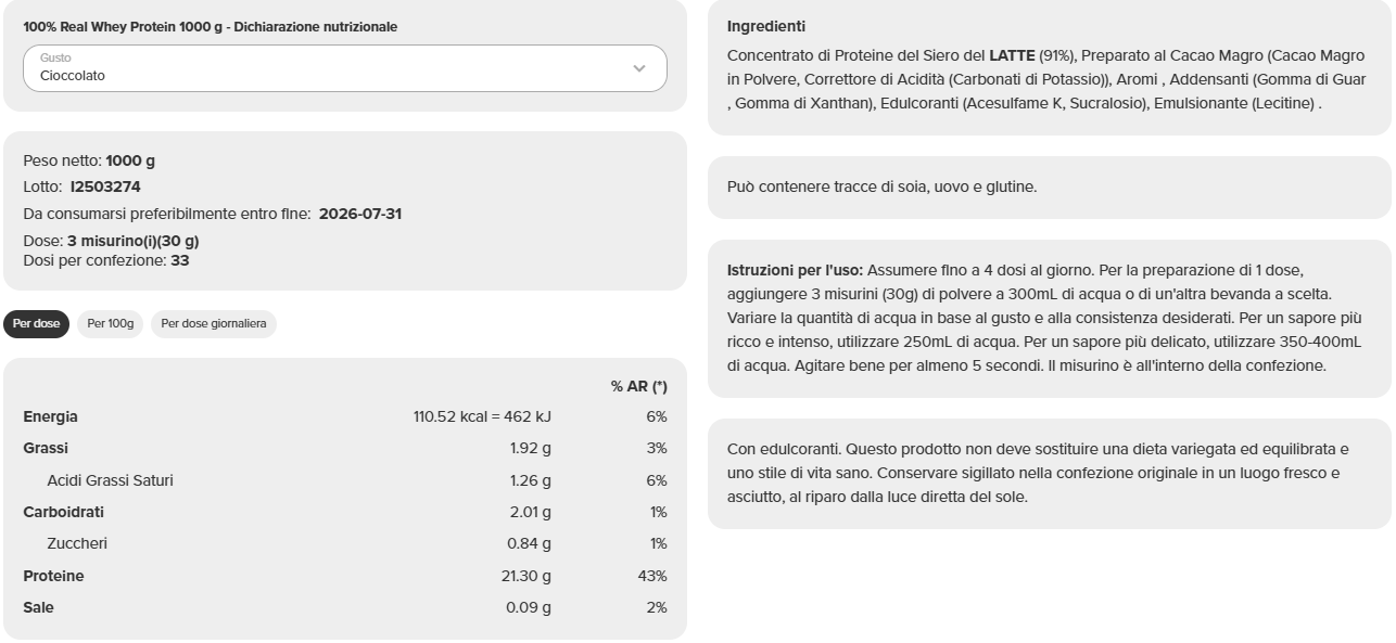 100% Real Whey Protein (1 kg) - immagine 24