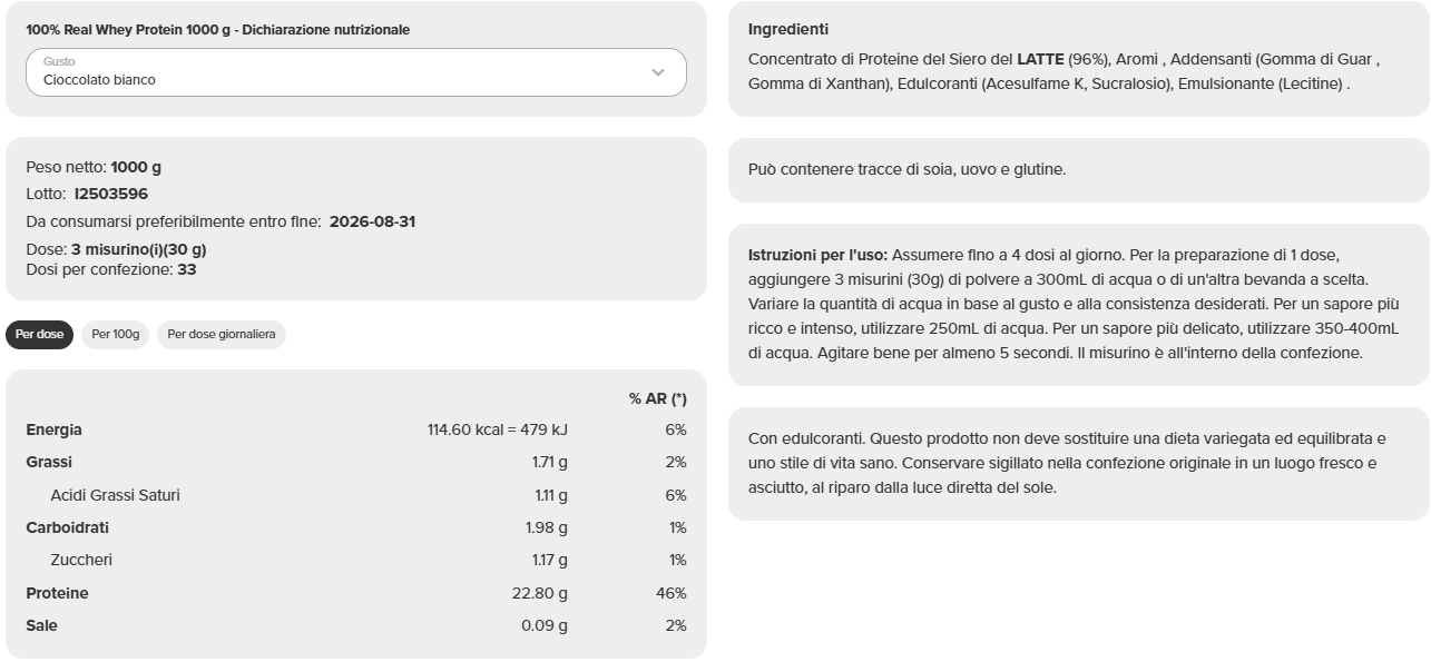 100% Real Whey Protein (1 kg) - immagine 27
