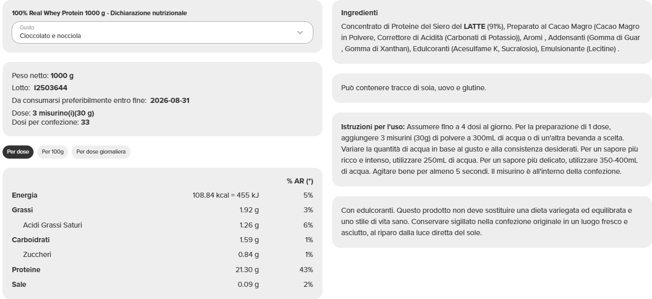 100% Real Whey Protein (1 kg) - immagine 29