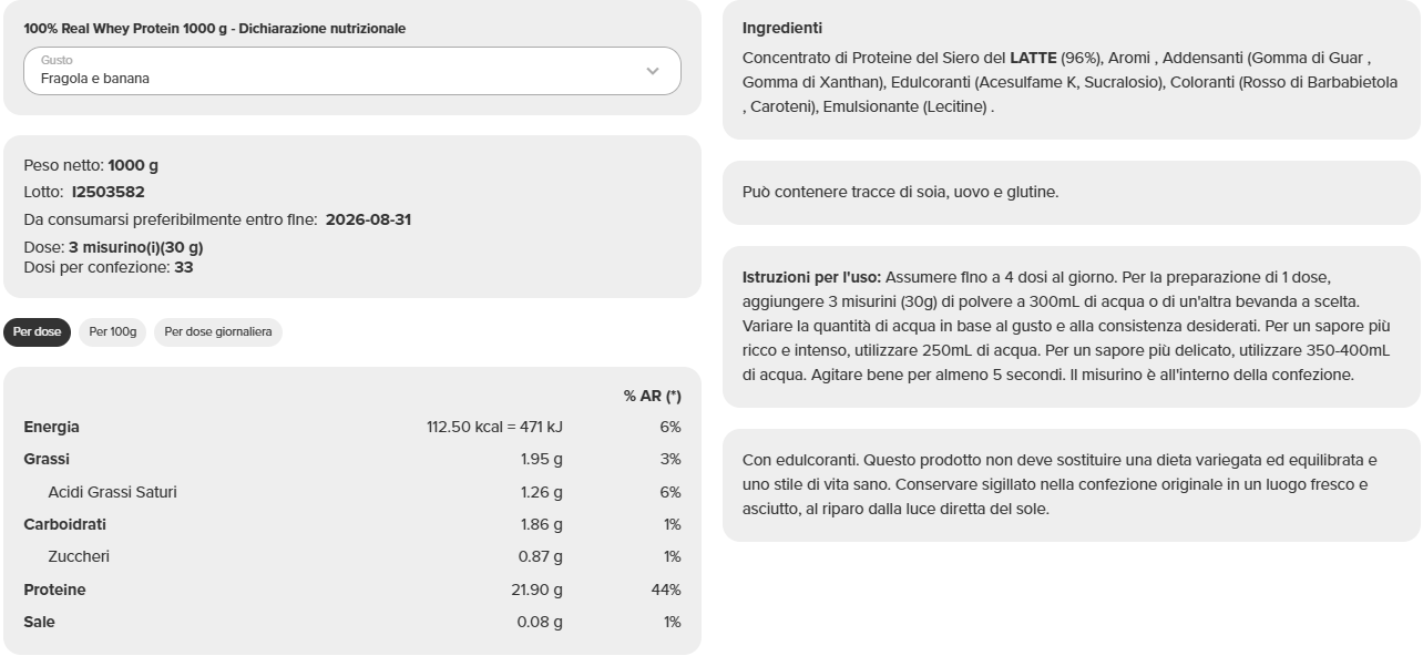 100% Real Whey Protein (1 kg) - immagine 32