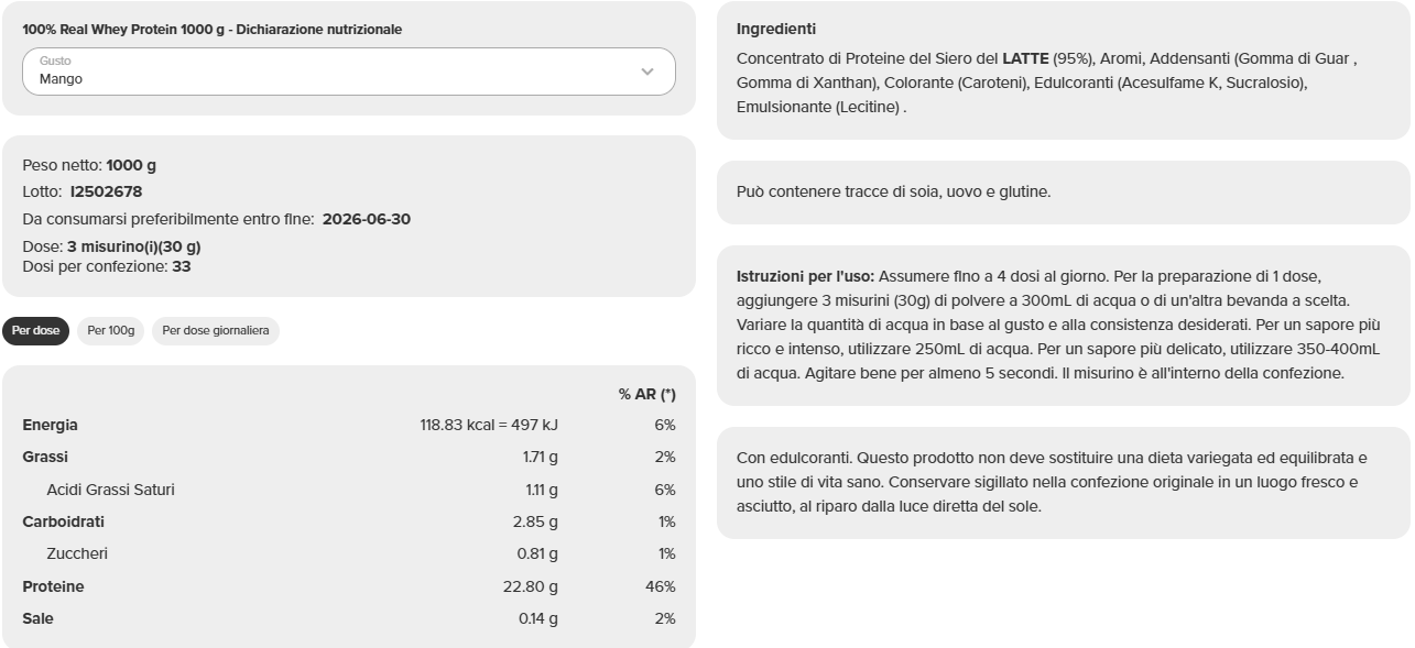 100% Real Whey Protein (1 kg) - immagine 33