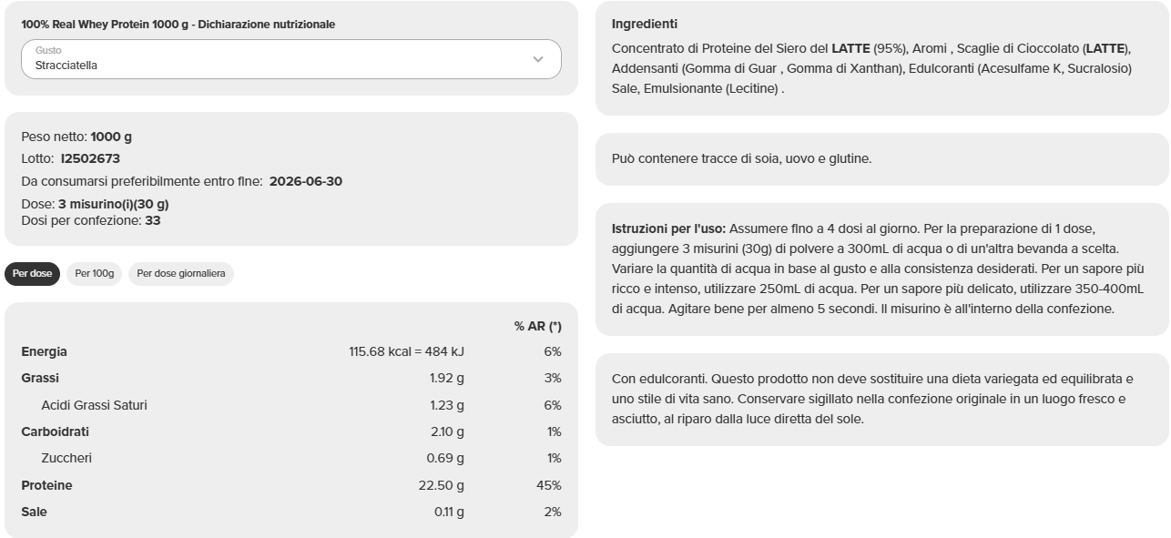 100% Real Whey Protein (1 kg) - immagine 37