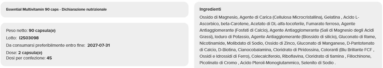 Essential Multivitamin (90 caps) - immagine 3