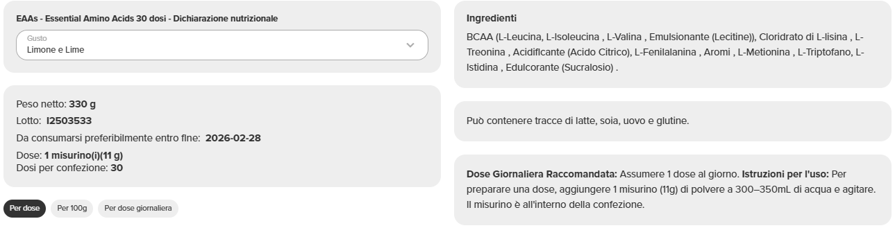 EAAs - Essential Amino Acids (30 dosi) - immagine 10